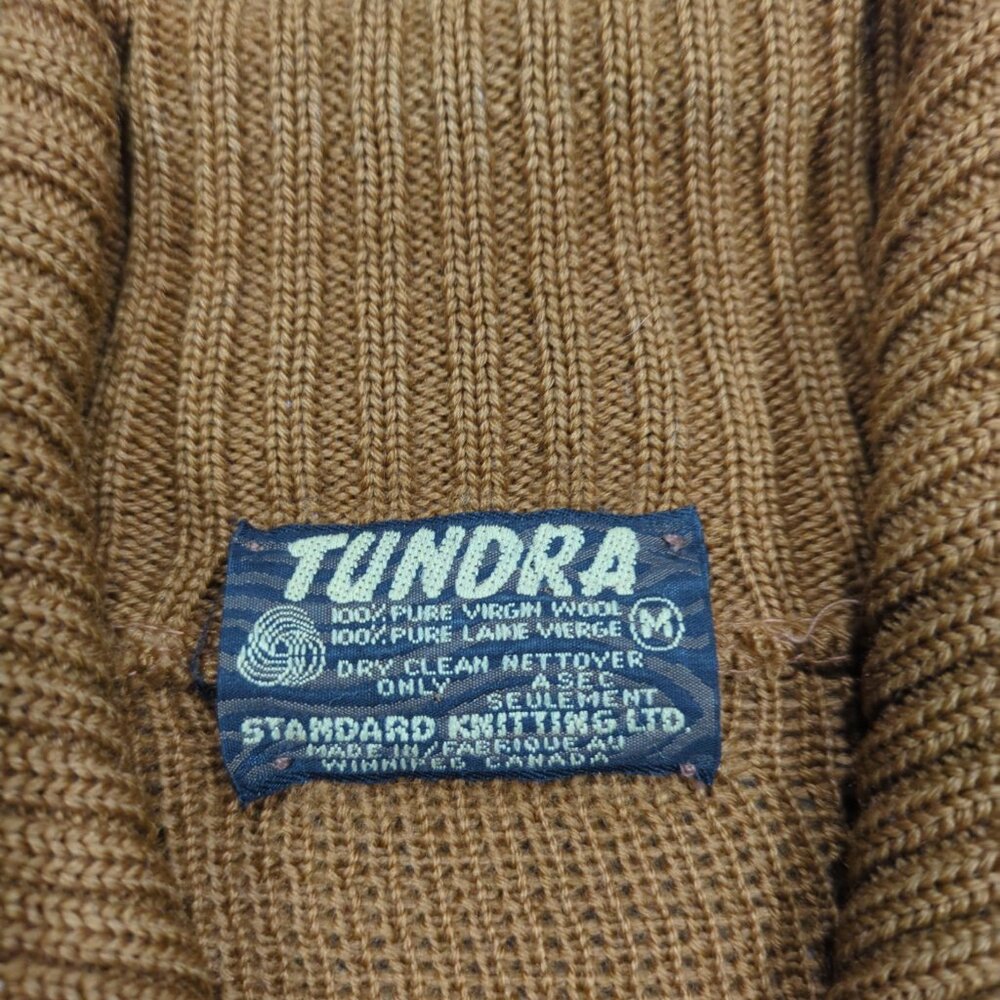 Vintage Tundra Cardigan Sweater Men's Medium Brown Knit Suede Elbow Patches 80s - Picture 2 of 16